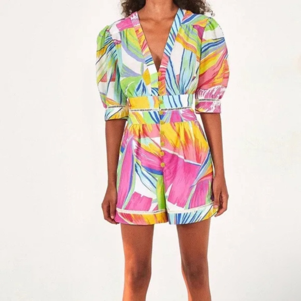 Farm Rio Romper Rainbow leaves sz S